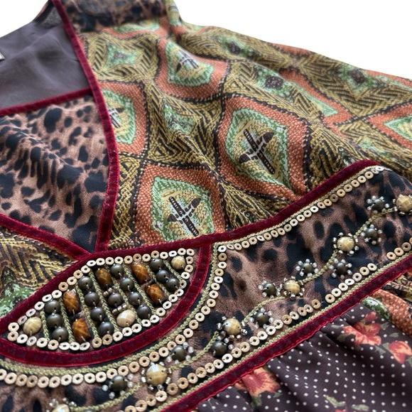 Double D Ranch Western Print Dress Beaded Embellished Boho Cowgirl XL Leopard - Picture 7 of 15